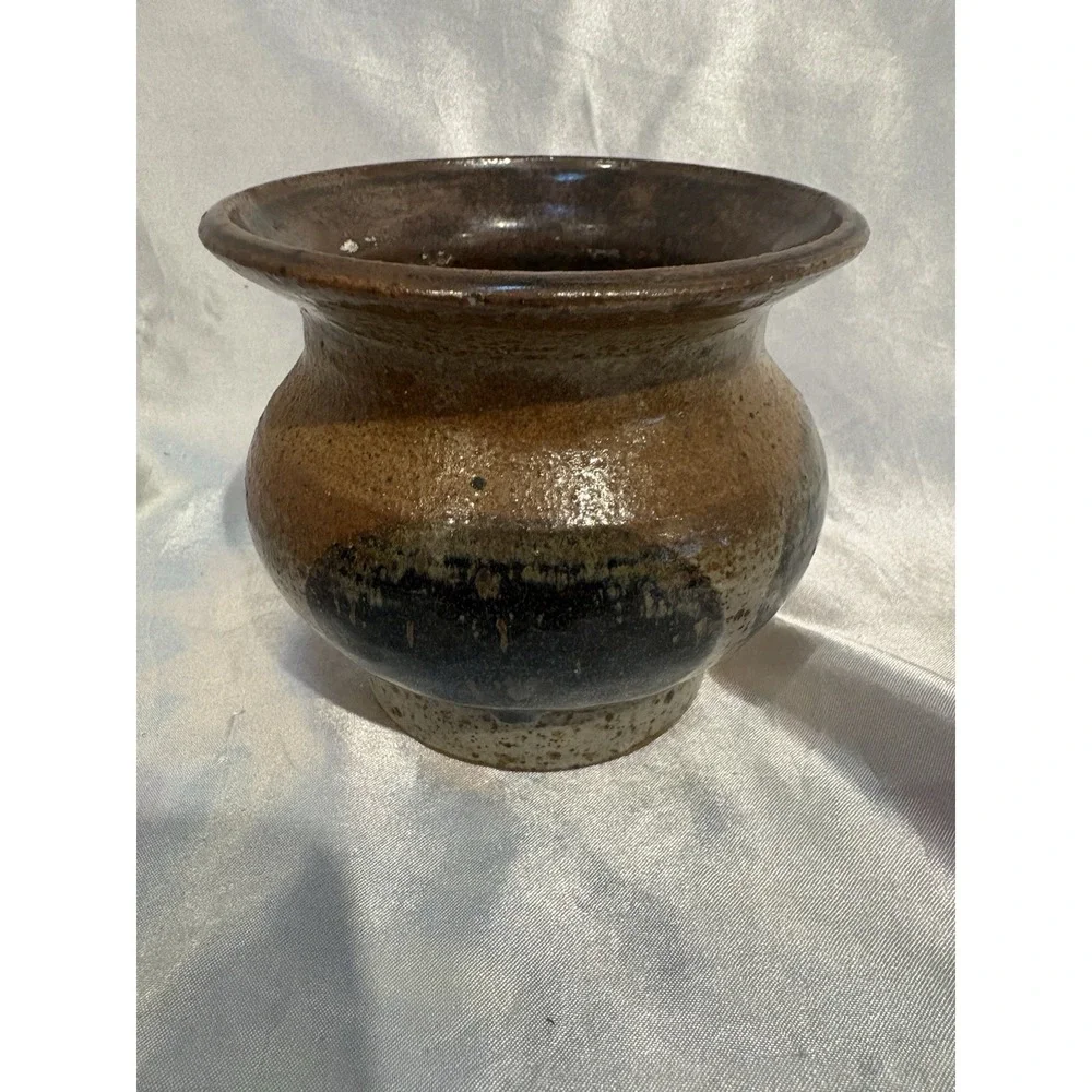 Studio Art Pottery Ceramic Brown Blue Glazed Vase Planter Pot Signed